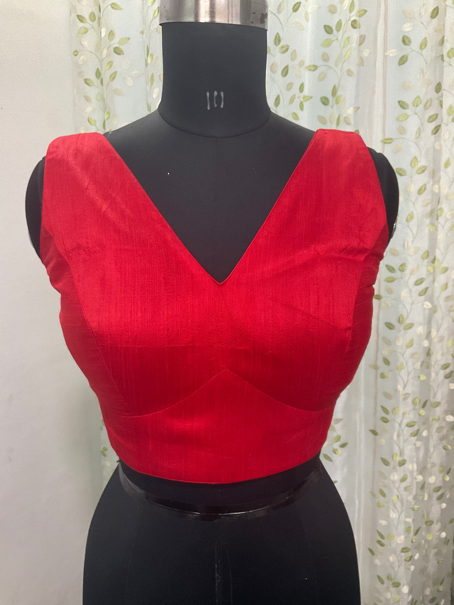Red raw silk sleeveless blouse