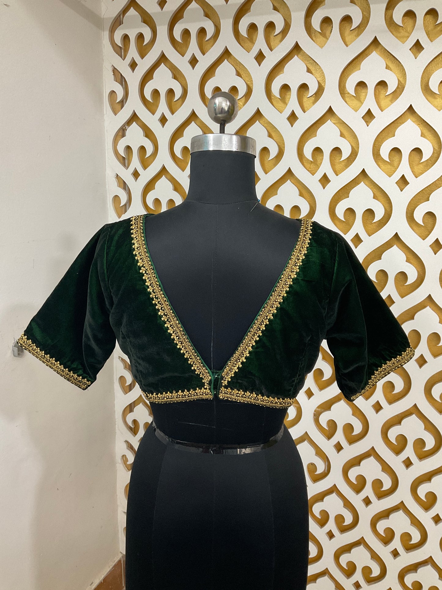 Green velvet handwork blouse