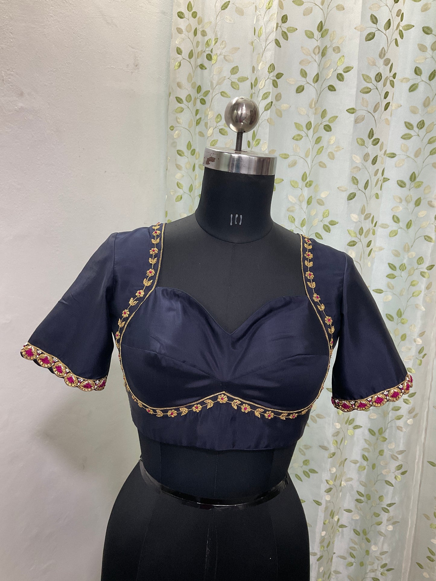 Black silk blouse with intricate embroidery