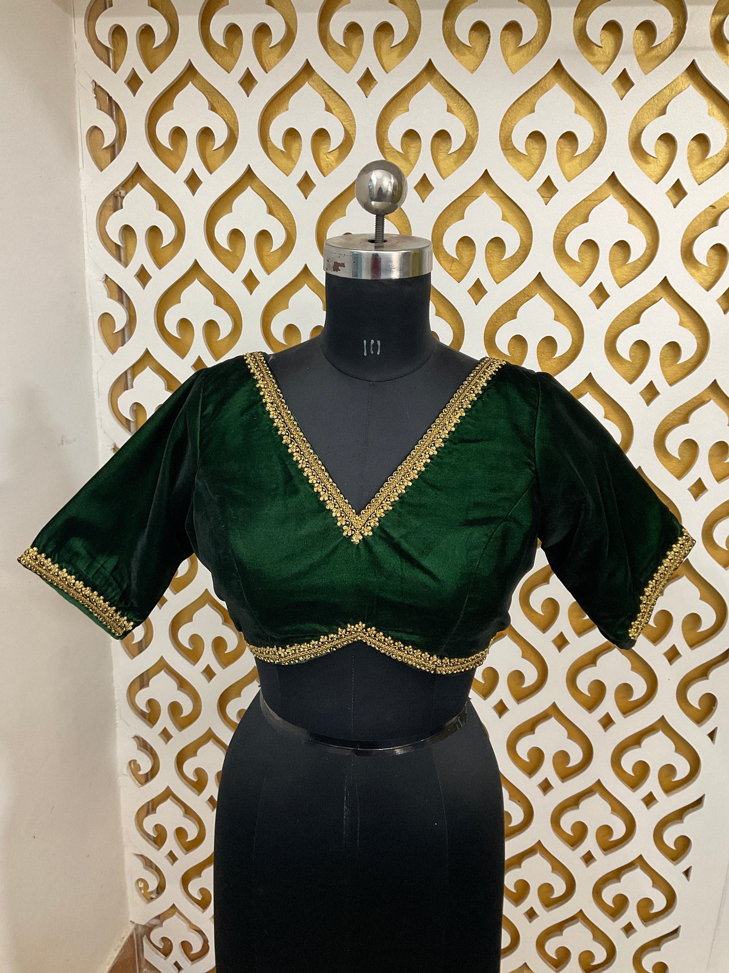 Green velvet handwork blouse