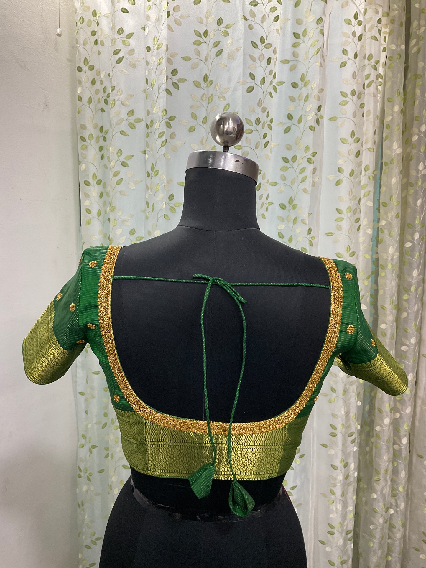 Green silk embroidery blouse