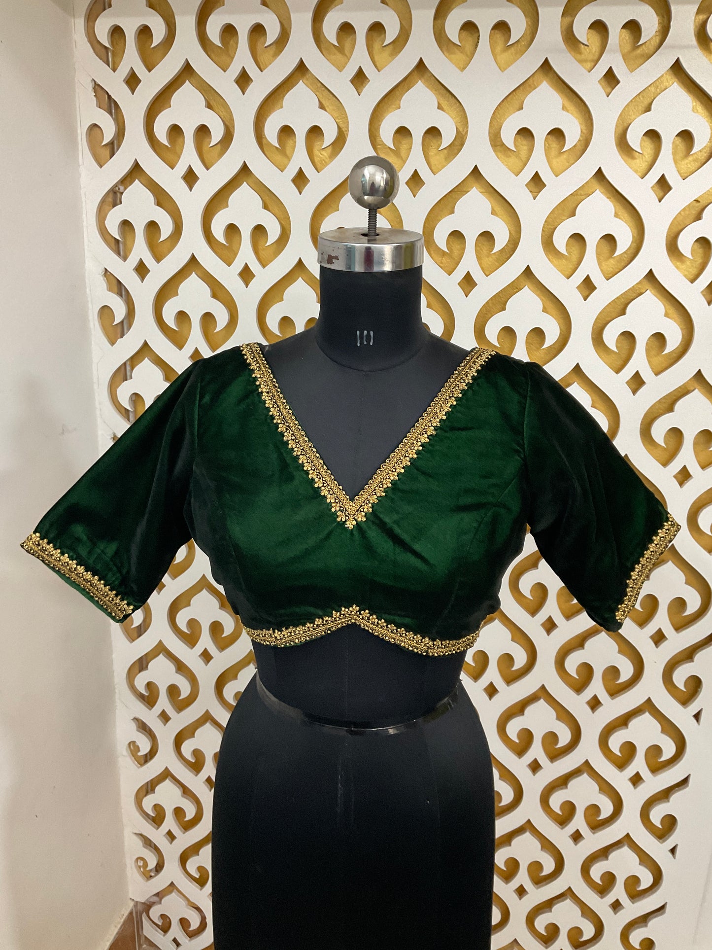 Green velvet handwork blouse
