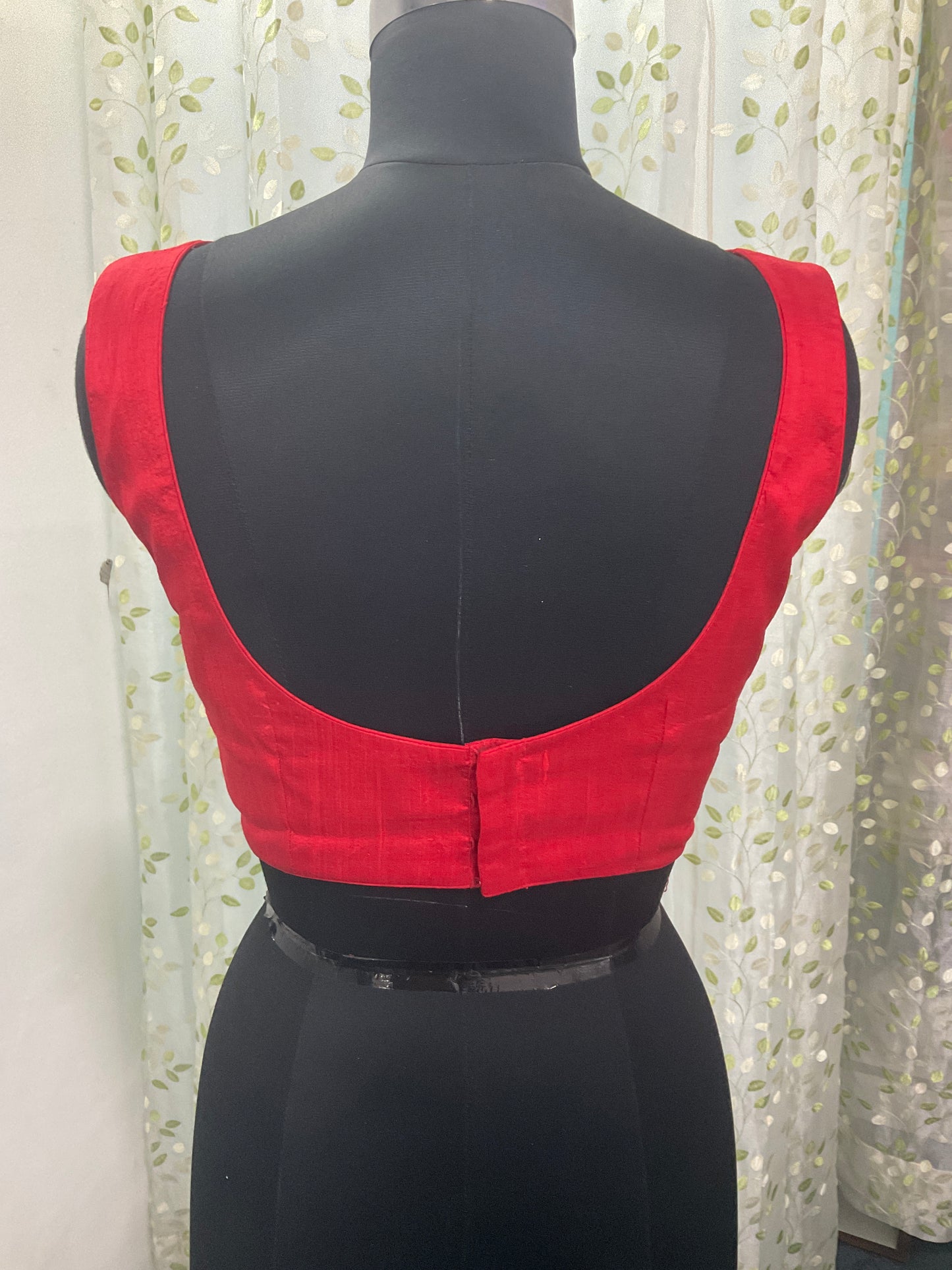 Red raw silk sleeveless blouse