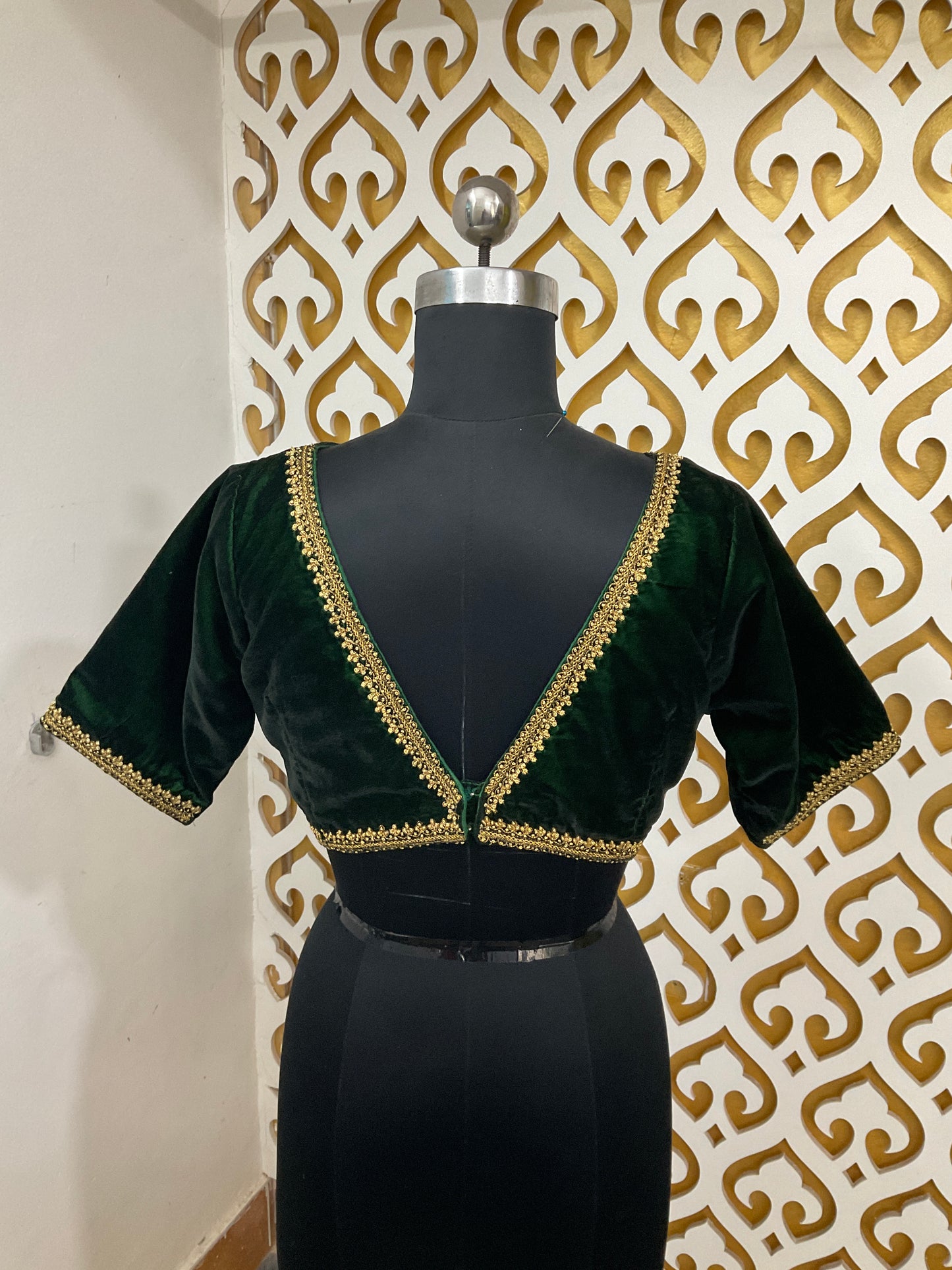 Green velvet handwork blouse