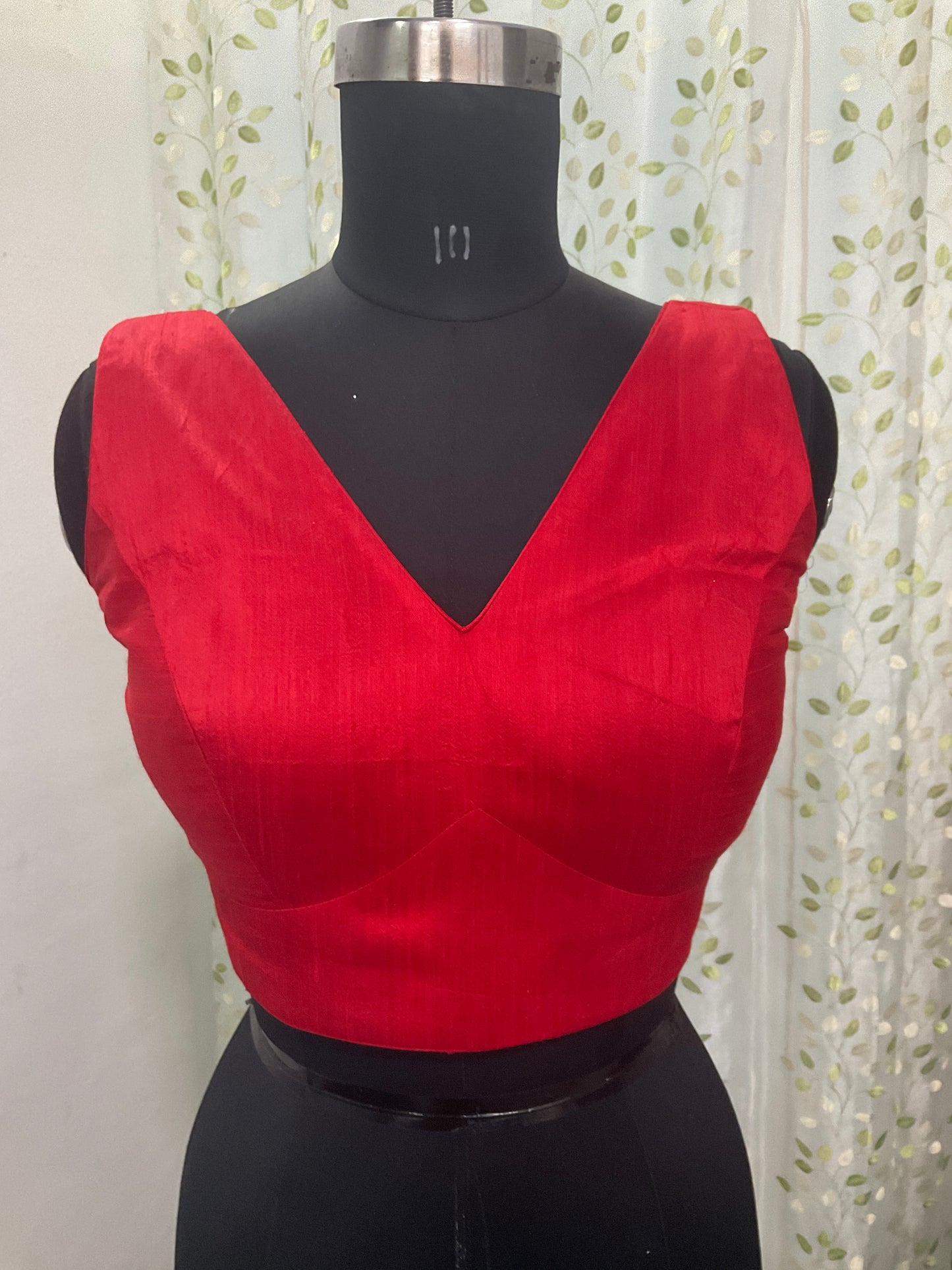 Red raw silk sleeveless blouse