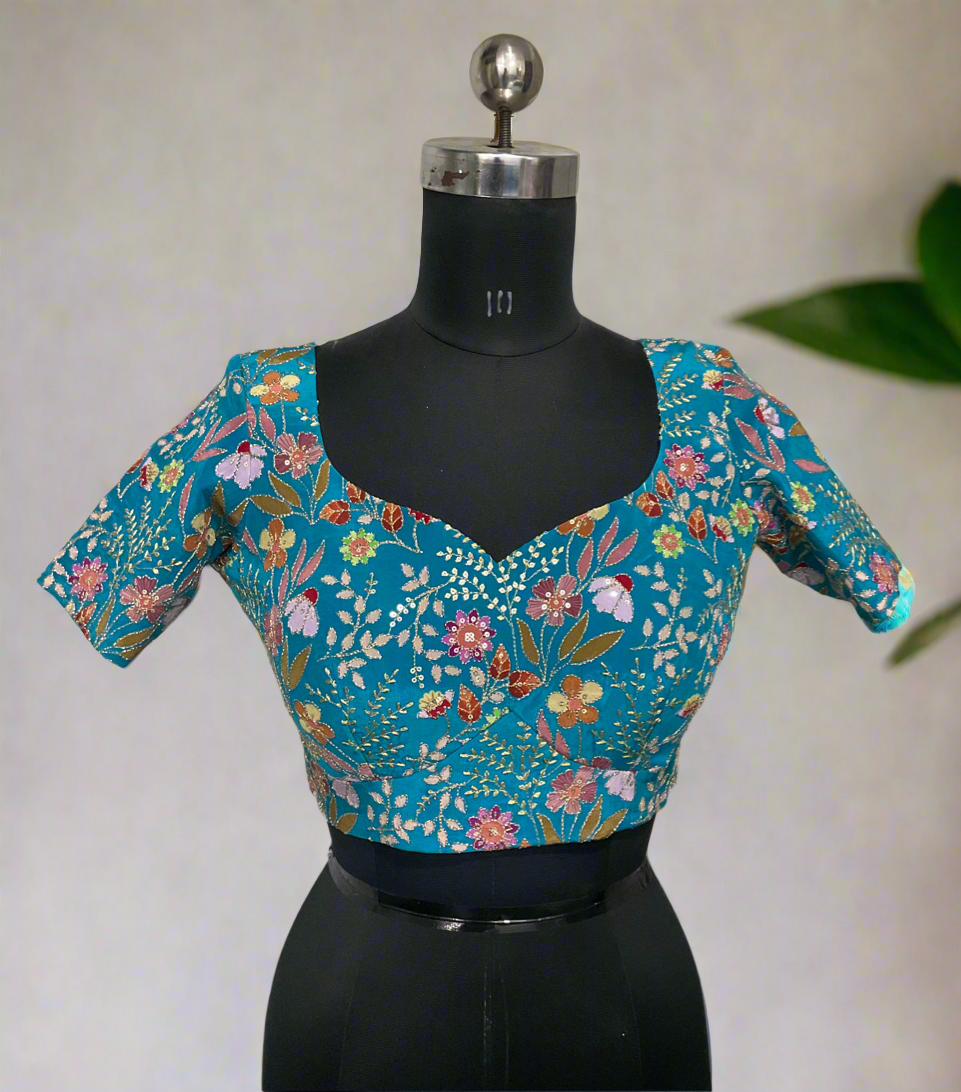 Blue crape blouse