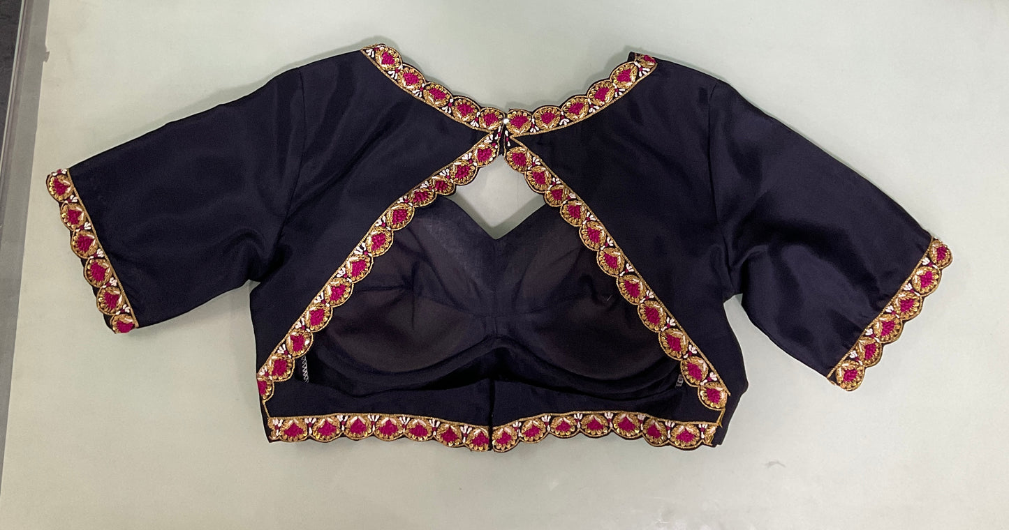 Black silk blouse with intricate embroidery