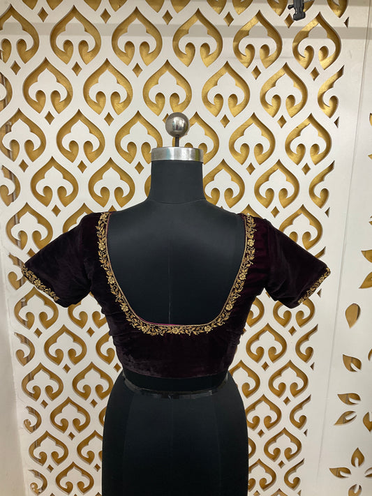Maroon 1 velvet hand embroidery blouse