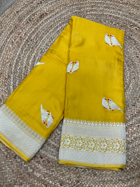 Sunshine Yellow Mashru Silk Saree