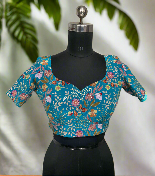 Blue crape blouse