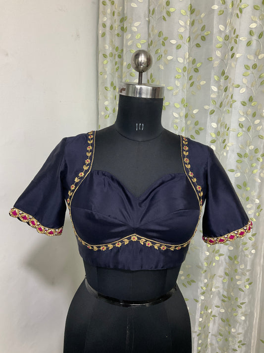 Black silk blouse with intricate embroidery