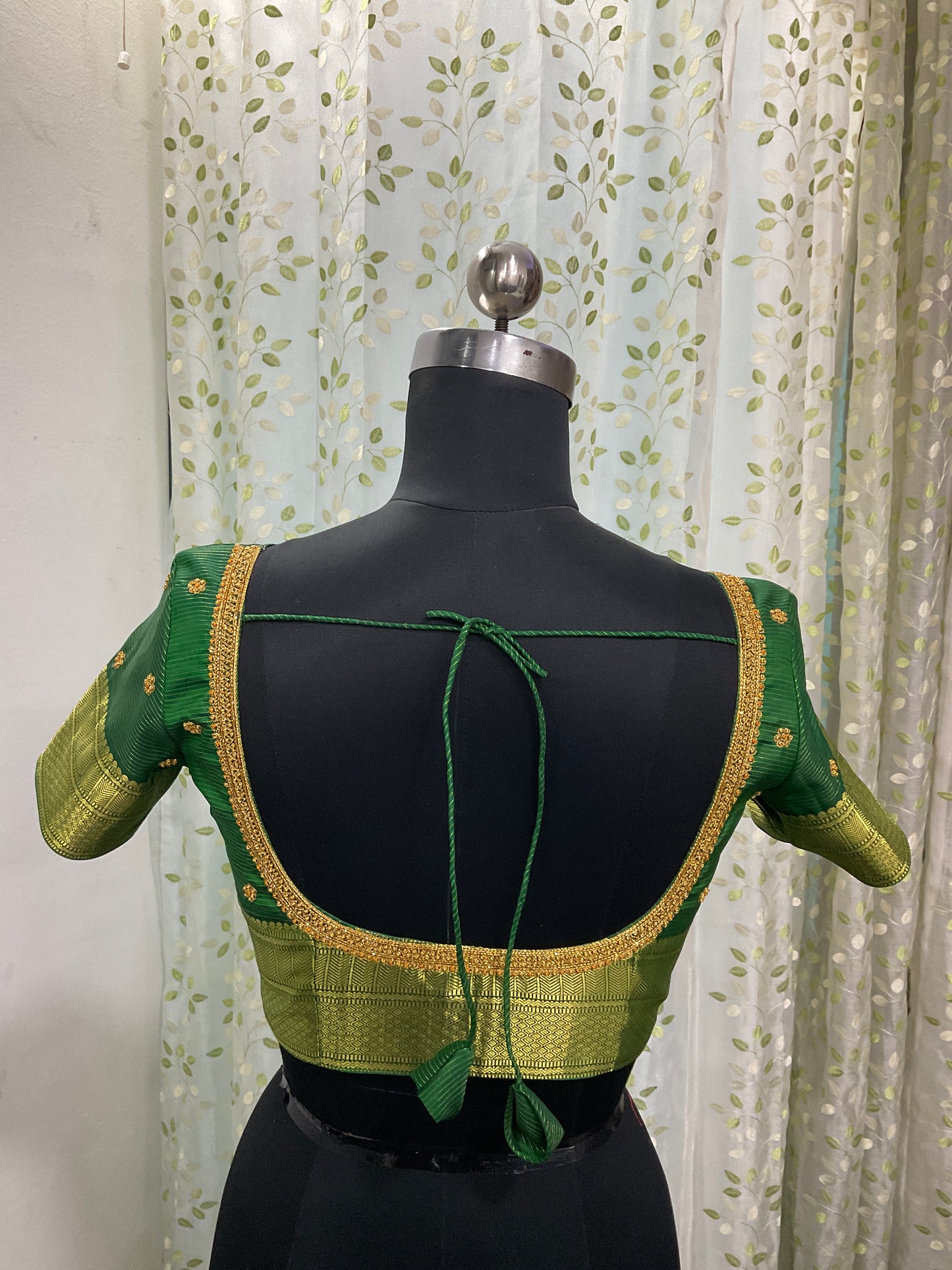 Green silk embroidery blouse