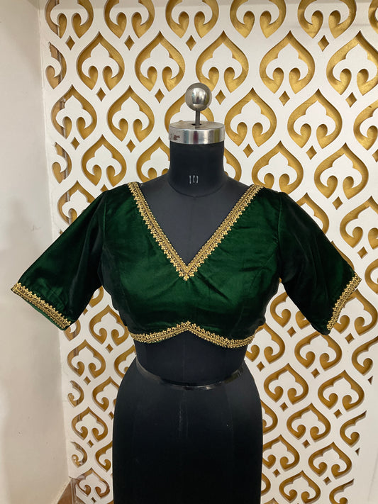 Green velvet handwork blouse
